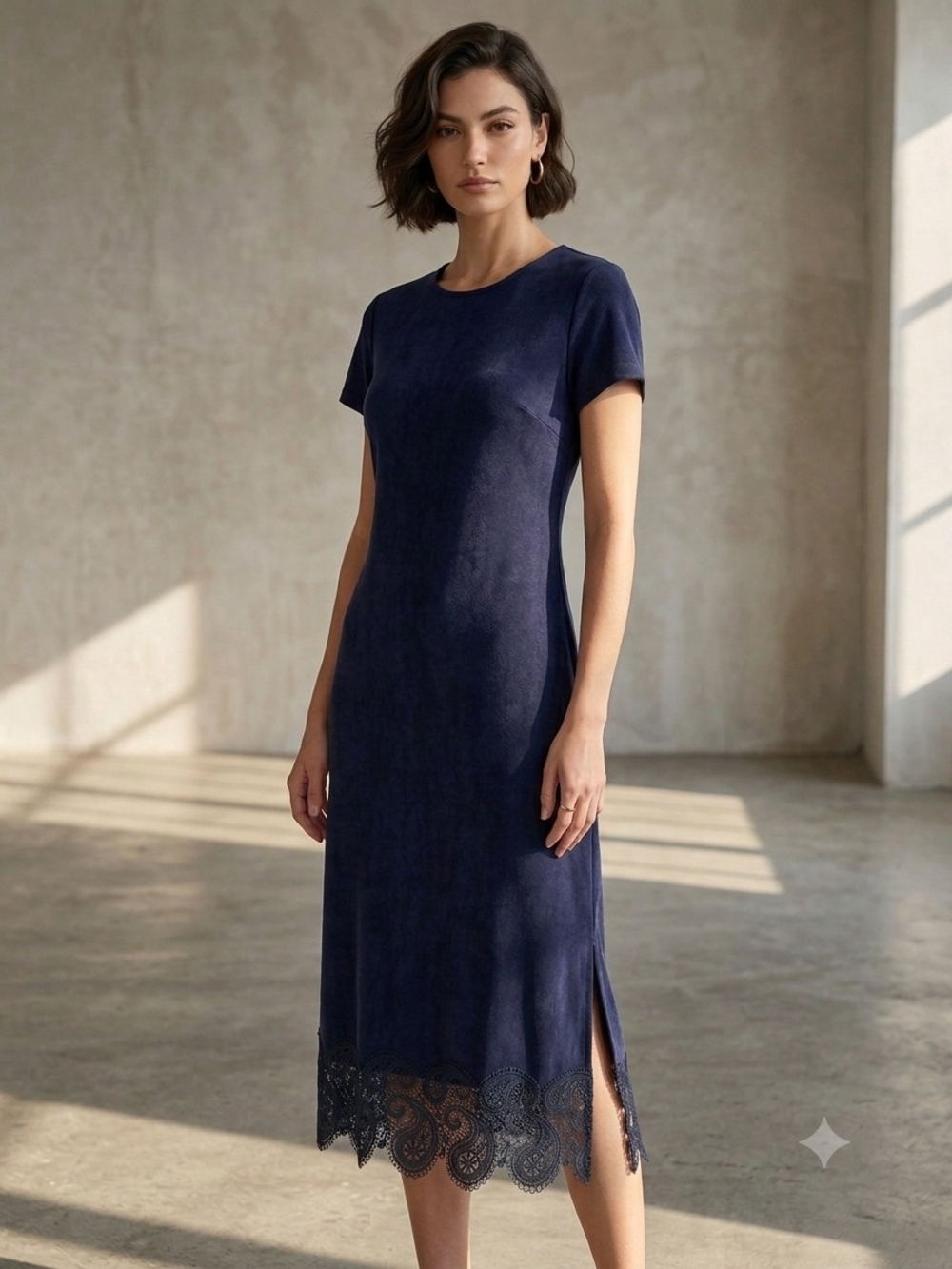 Chico's NWT Travelers Lace Hem Column Dress Navy India Ink Size 3 US 16/18
